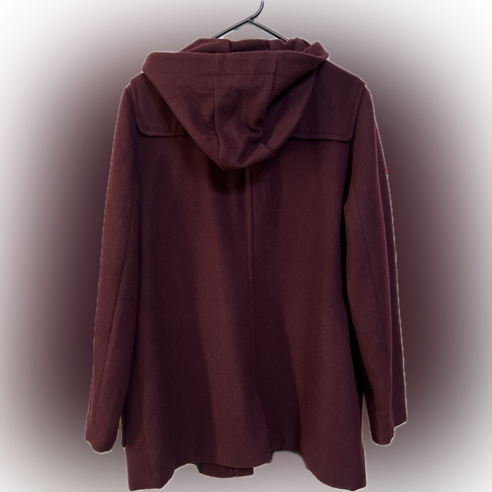 Liz Claiborne Wool Blend Coat Women’s XL Burgundy Hooded Toggle Duffle Style - Picture 3 of 6
